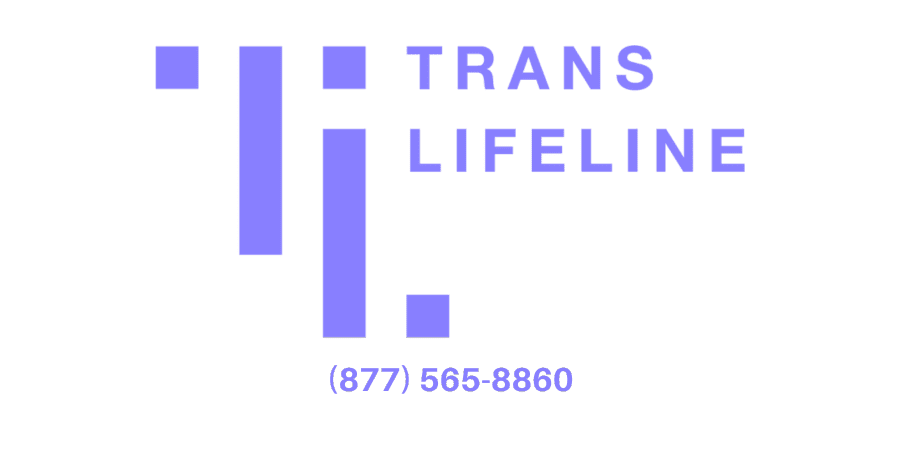 Logo for Trans Lifeline. Call 877-565-8860