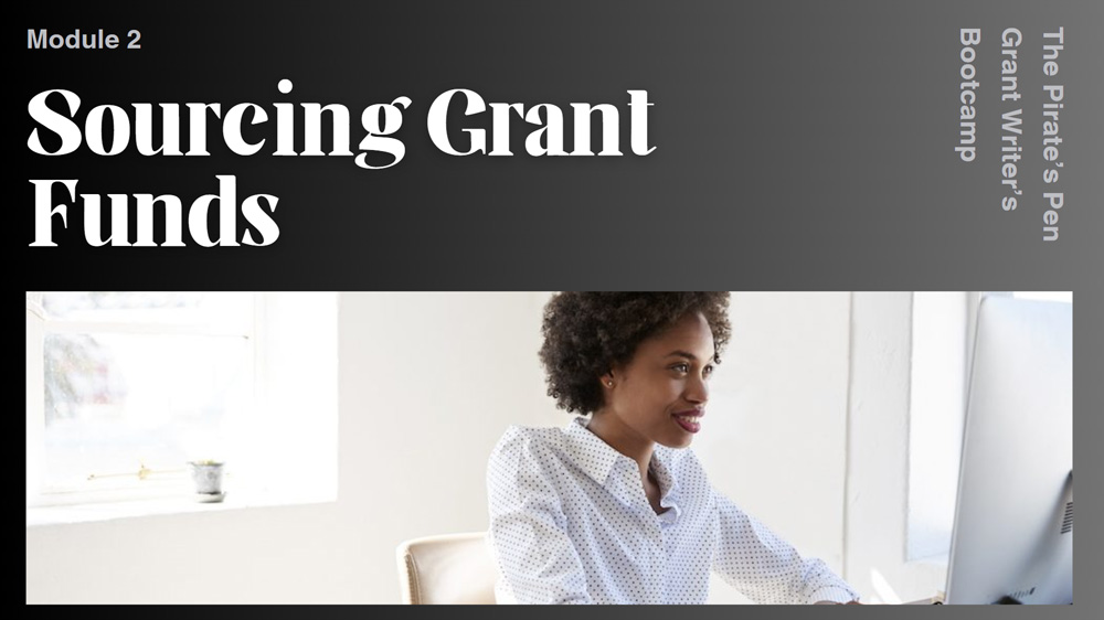 Graphic of a slide for the grant writers workshop 2nd module.