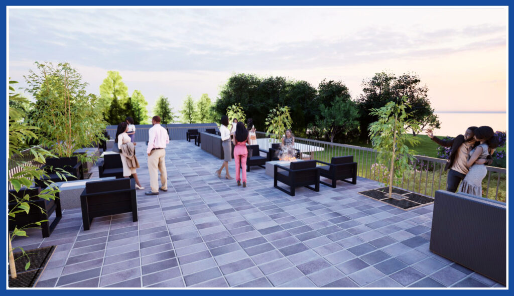 3D render of the rooftop lounge at the National Religious Retreat Center