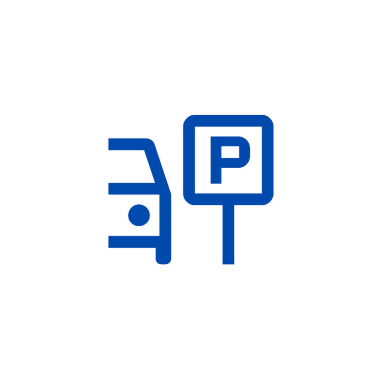Blue icon of a parked car.