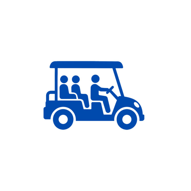 An icon of a golf cart with multiple riders.