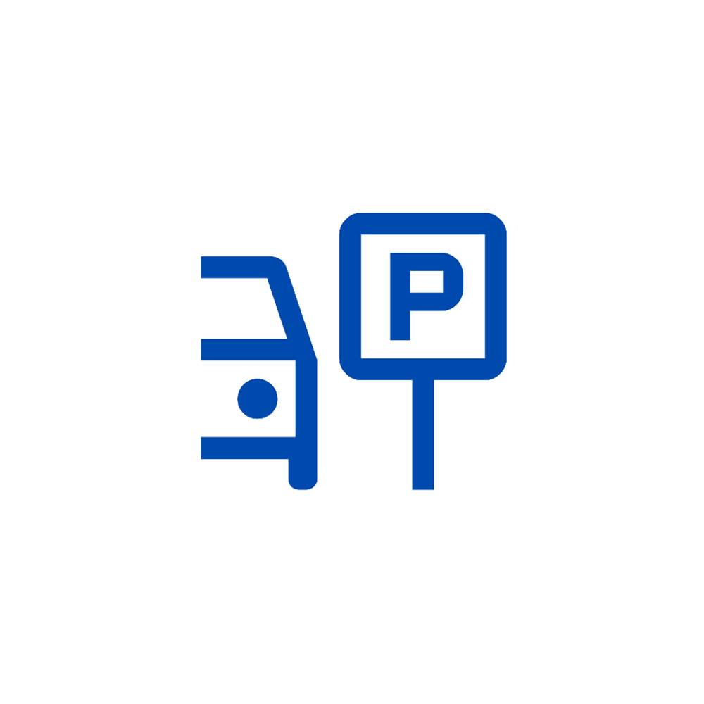 Blue icon of a parked car.