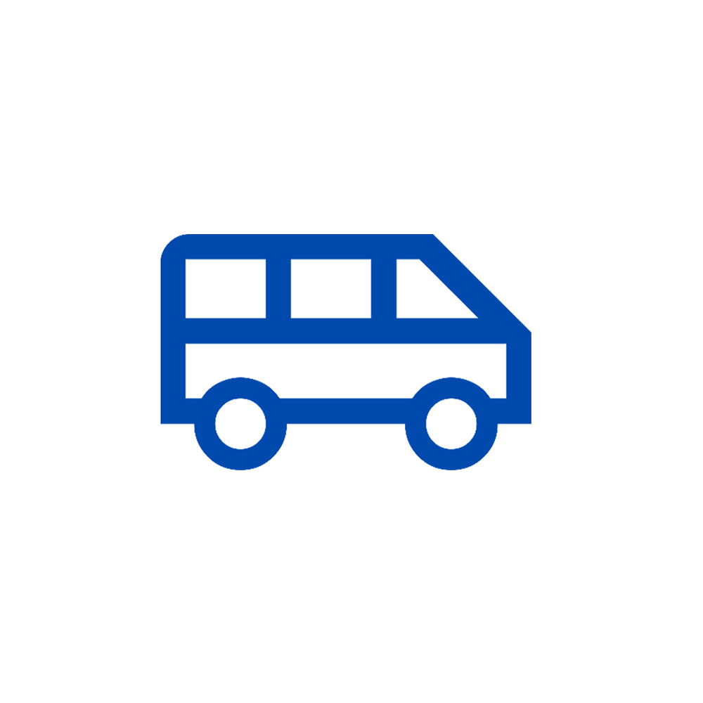 Blue icon of a shuttle bus