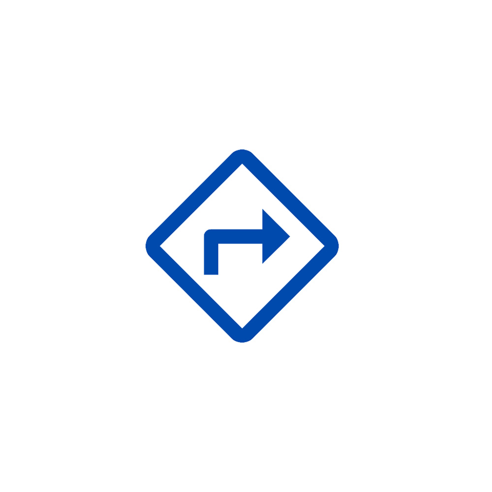 Blue icon of a roadway direction arrow pointing right
