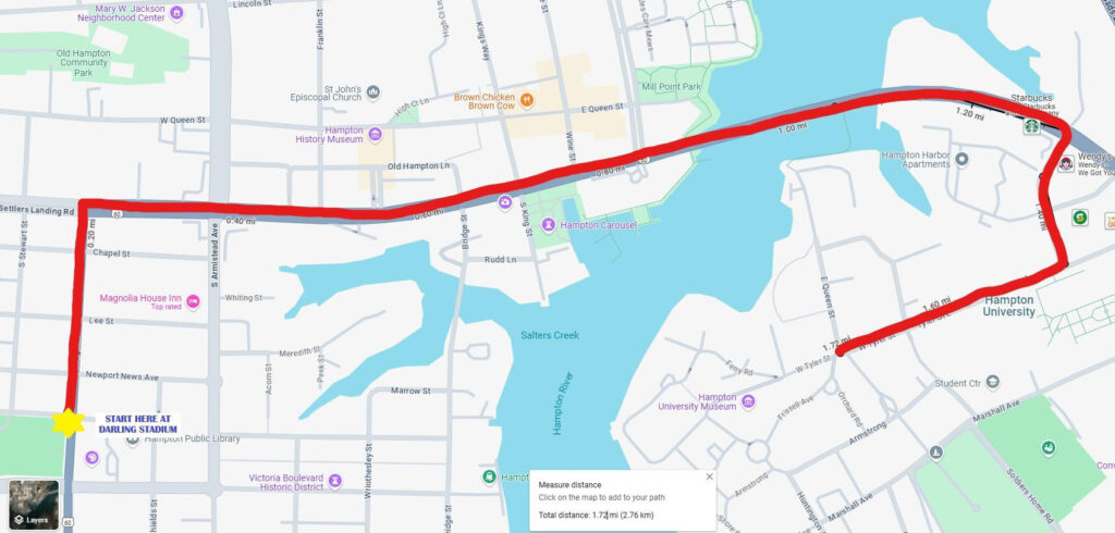 Screenshot of Google Maps showing the parade route in red.
