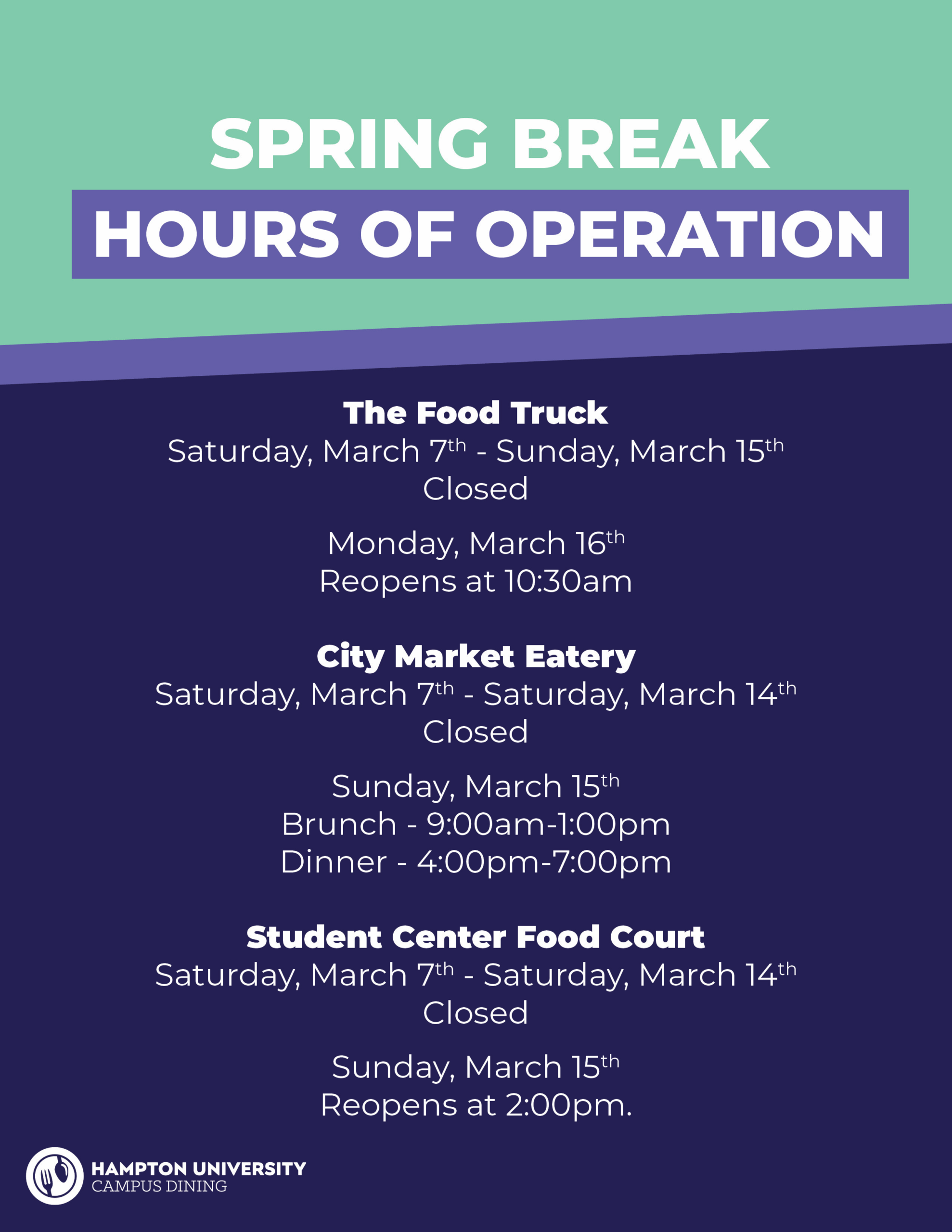Spring Break Dining Hall Hours