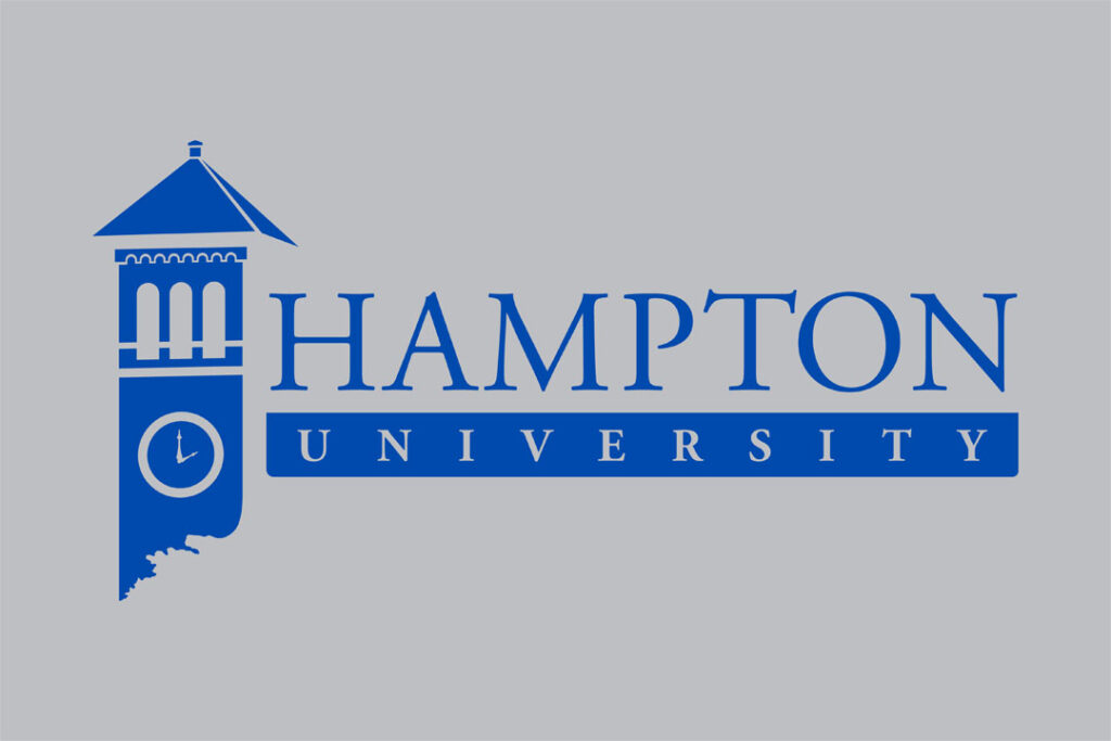 Hampton University blue logo on gray background