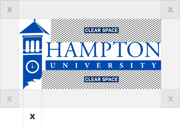 A graphic showing a generous amount of clear space around the Hampton University logo.