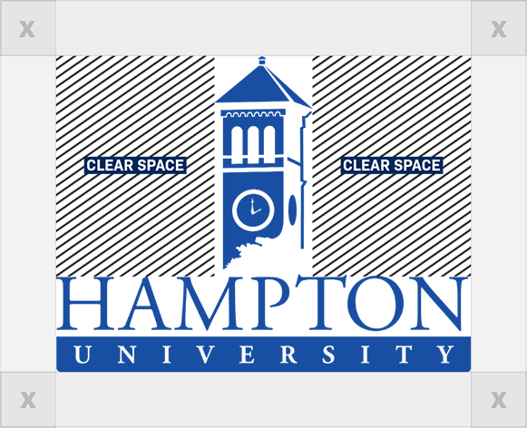 A graphic showing a generous amount of clear space around the Hampton University logo.