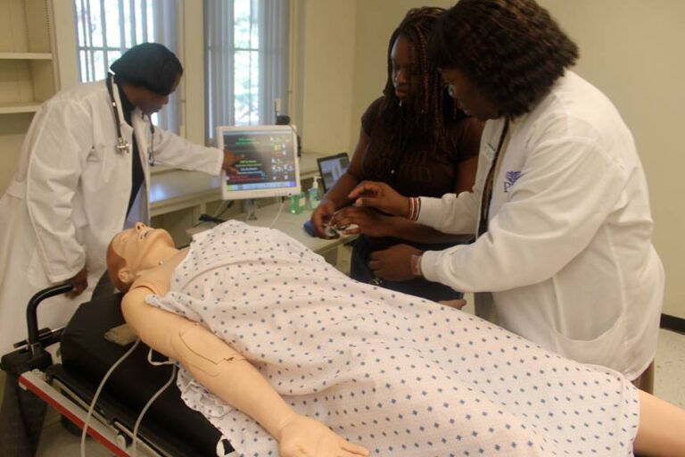 A photo of students participating in the Human Patient Simulator Lab.