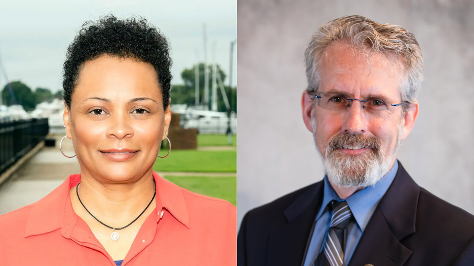 A composite photo of Dr. Deidre Gibson and Dr. William Moore