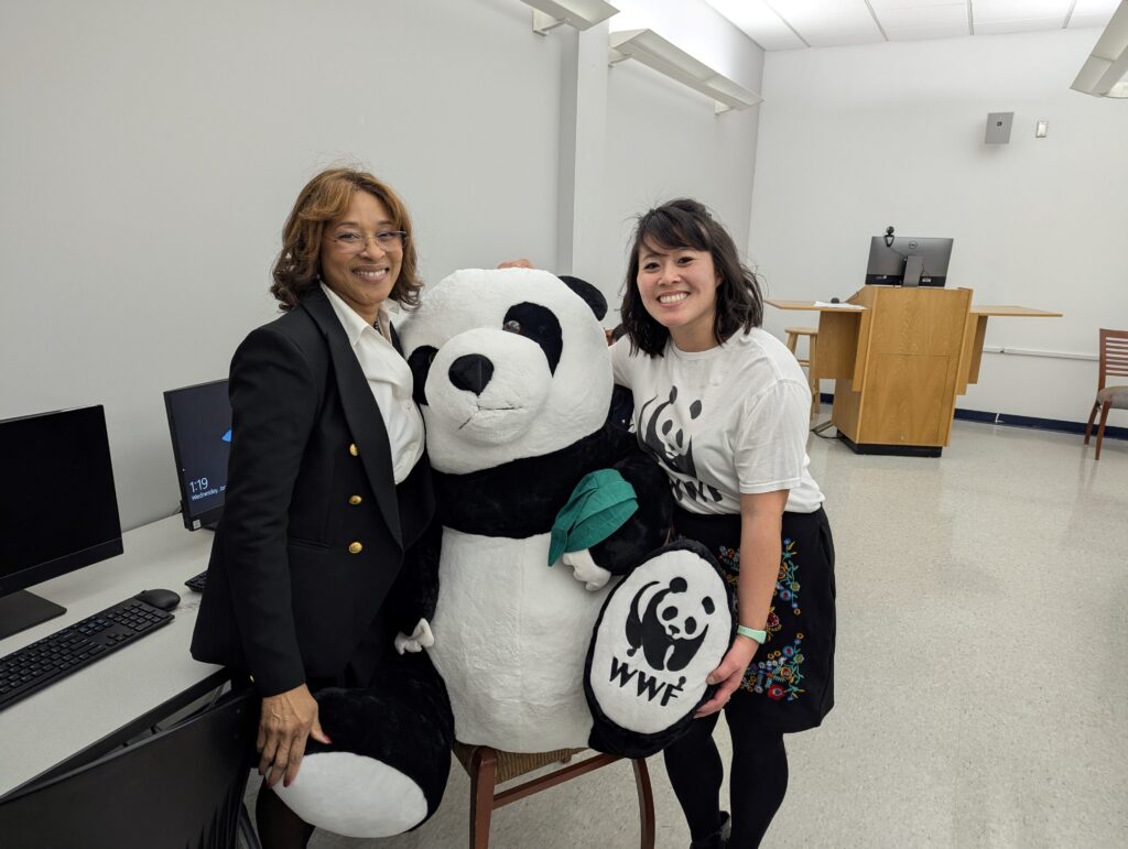Dean Wilson and Jessica Leung, Director, People and Culture, WWF with the WWF panda